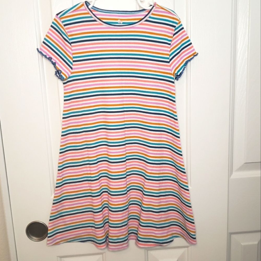 SO Colorful Striped Girls Swing Dress